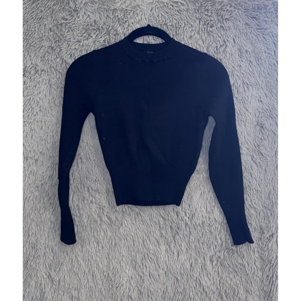 SHEIN Black Ribbed Mock Neck Long Sleeve Cropped Sweater Top